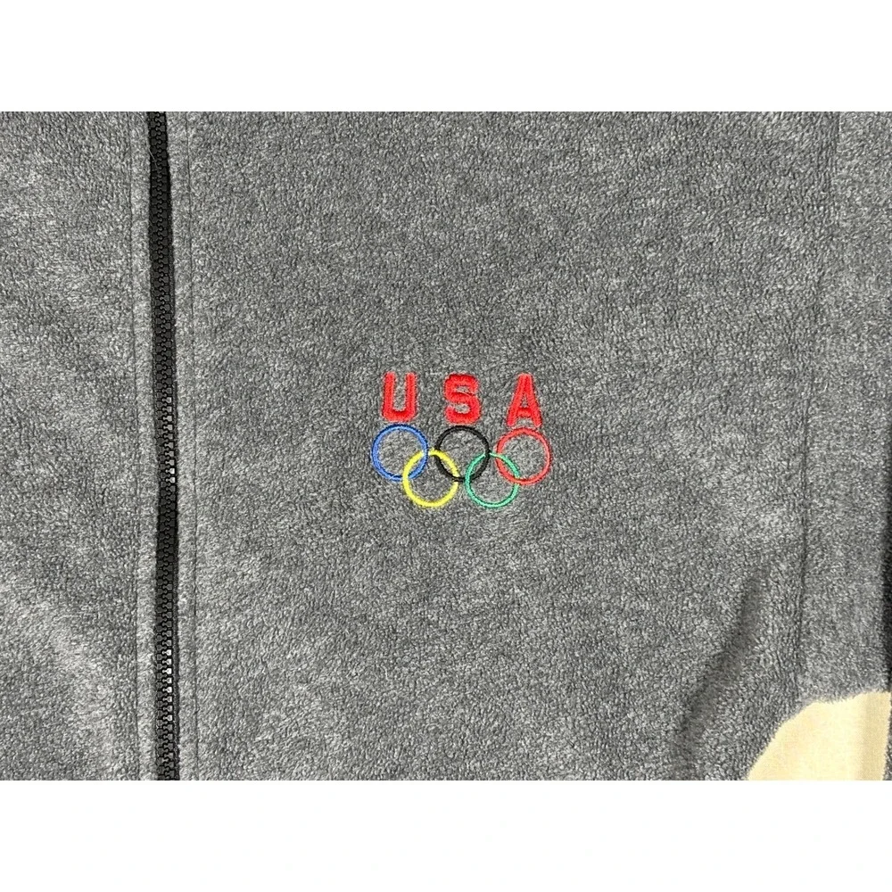 Vintage USA Olympics Fleece Jacket Gray Full Zip Embroidered Rings Logo Mens S